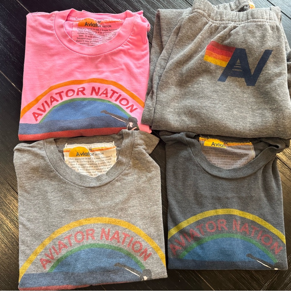 Aviator Nation 3 Signature Boyfriend T-Shirts + Logo Sweatpants Bundle All Sz M